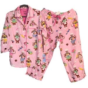 nick and nora pajama set Women's Size Medium Monkeys Take The Cake Pink NWT
